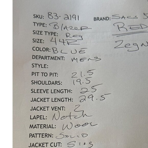 Saks 5th Ave Red  Blazer Mens 44R Navy Ermenegildo Zegna Wool - Picture 11 of 11